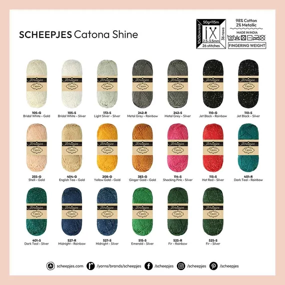Scheepjes Catona Shine színek arany és ezüst árnyalatokban